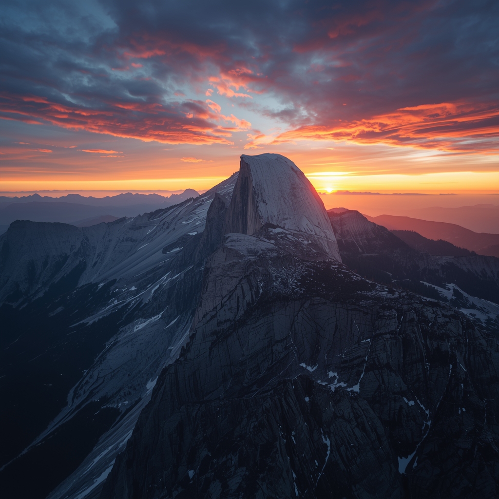A breathtaking landscape image of a high mountain peak at sunrise, dramatic lighting, nature photography, highly detailed, serene, epic scale (no people, no woman)